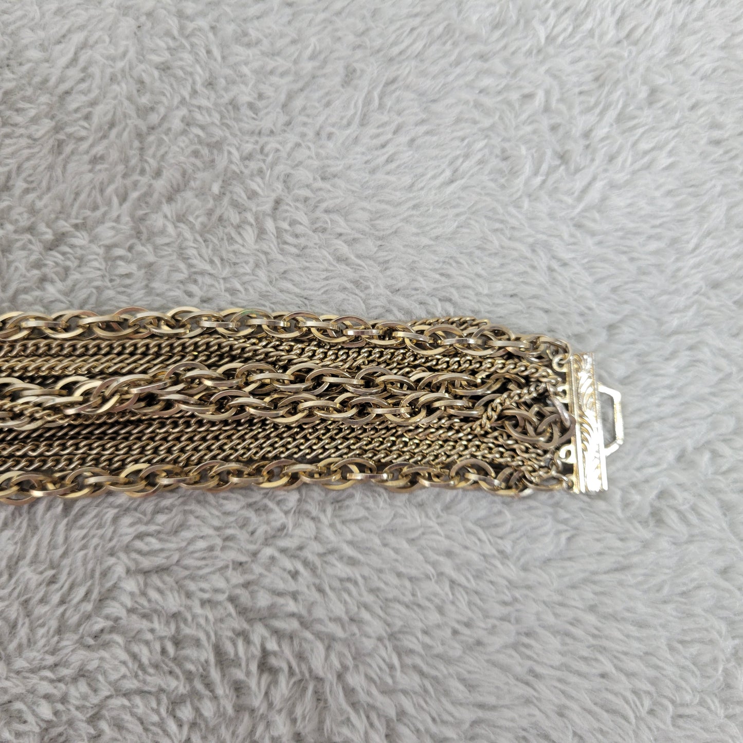Vintage Kramer Gold Tone Multi Strand Statement Chain Link Bracelet Boho B4E