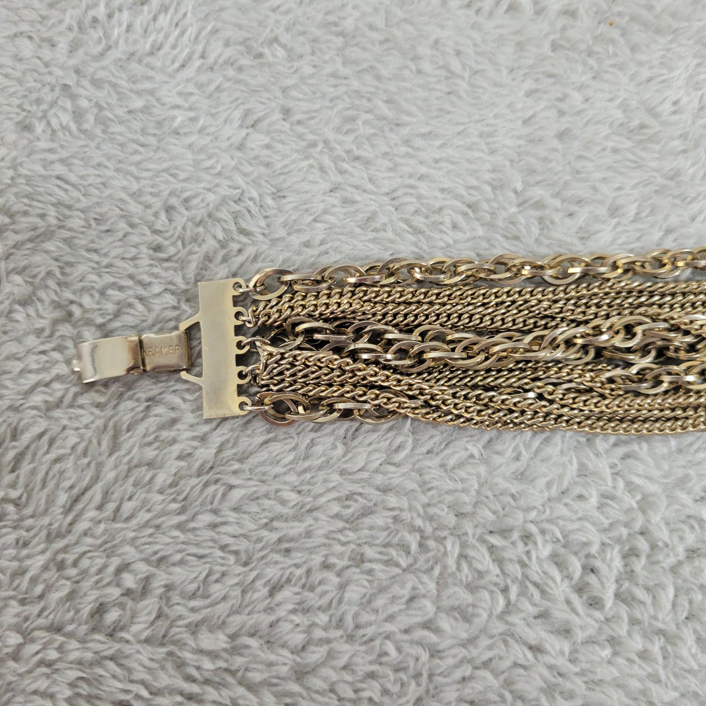 Vintage Kramer Gold Tone Multi Strand Statement Chain Link Bracelet Boho B4E