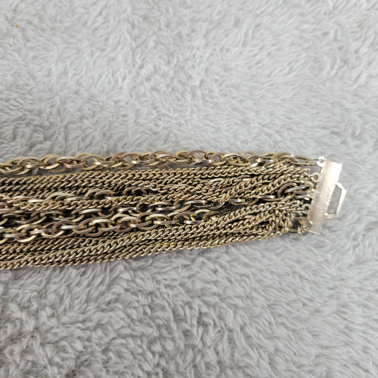 Vintage Kramer Gold Tone Multi Strand Statement Chain Link Bracelet Boho B4E