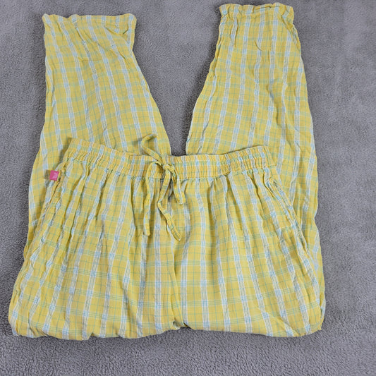 Woman Within 16WP Yellow Plaid Cropped Pants Petite High Rise Drawstring PLA79E