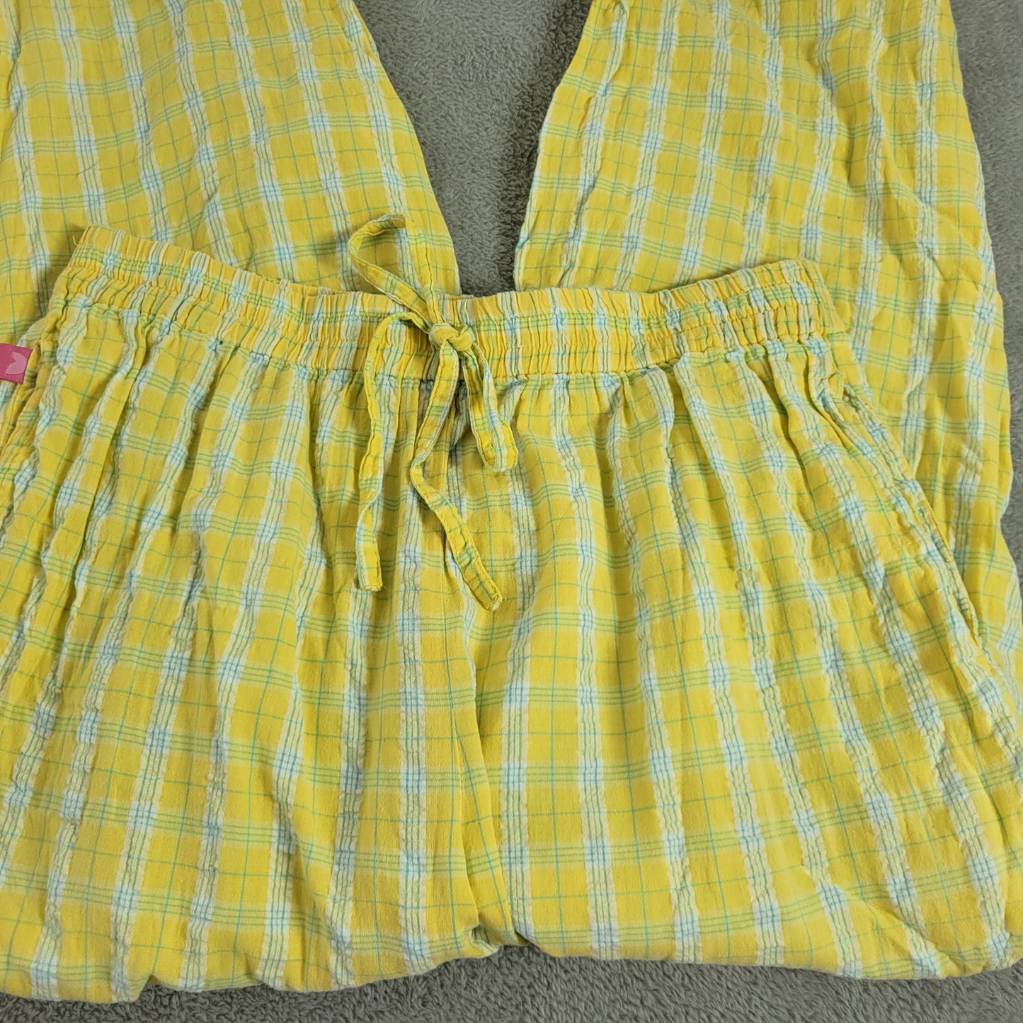 Woman Within 16WP Yellow Plaid Cropped Pants Petite High Rise Drawstring PLA79E