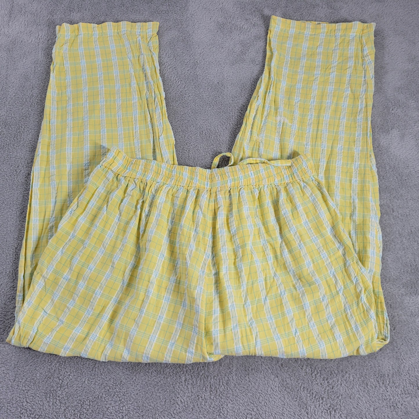 Woman Within 16WP Yellow Plaid Cropped Pants Petite High Rise Drawstring PLA79E