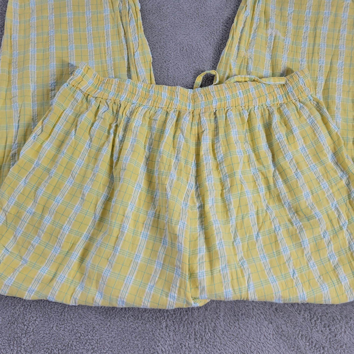 Woman Within 16WP Yellow Plaid Cropped Pants Petite High Rise Drawstring PLA79E