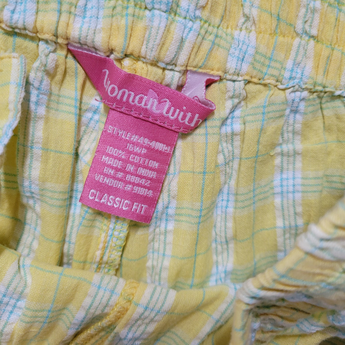 Woman Within 16WP Yellow Plaid Cropped Pants Petite High Rise Drawstring PLA79E
