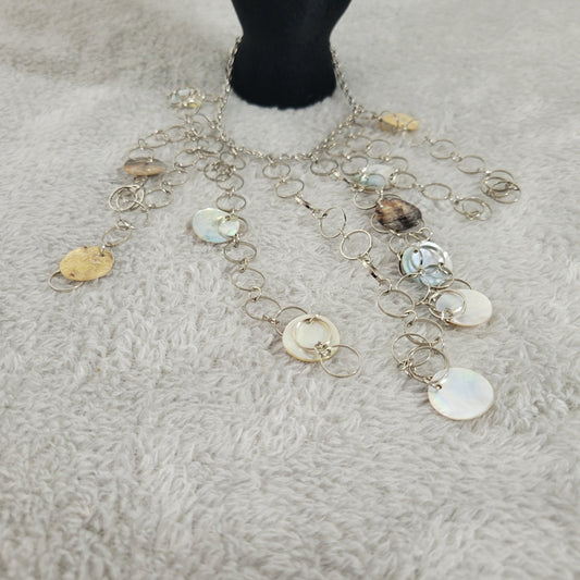 Boho Mother of Pearl Shell Fringe Anklet Silver Tone Barefooot Chain B14E
