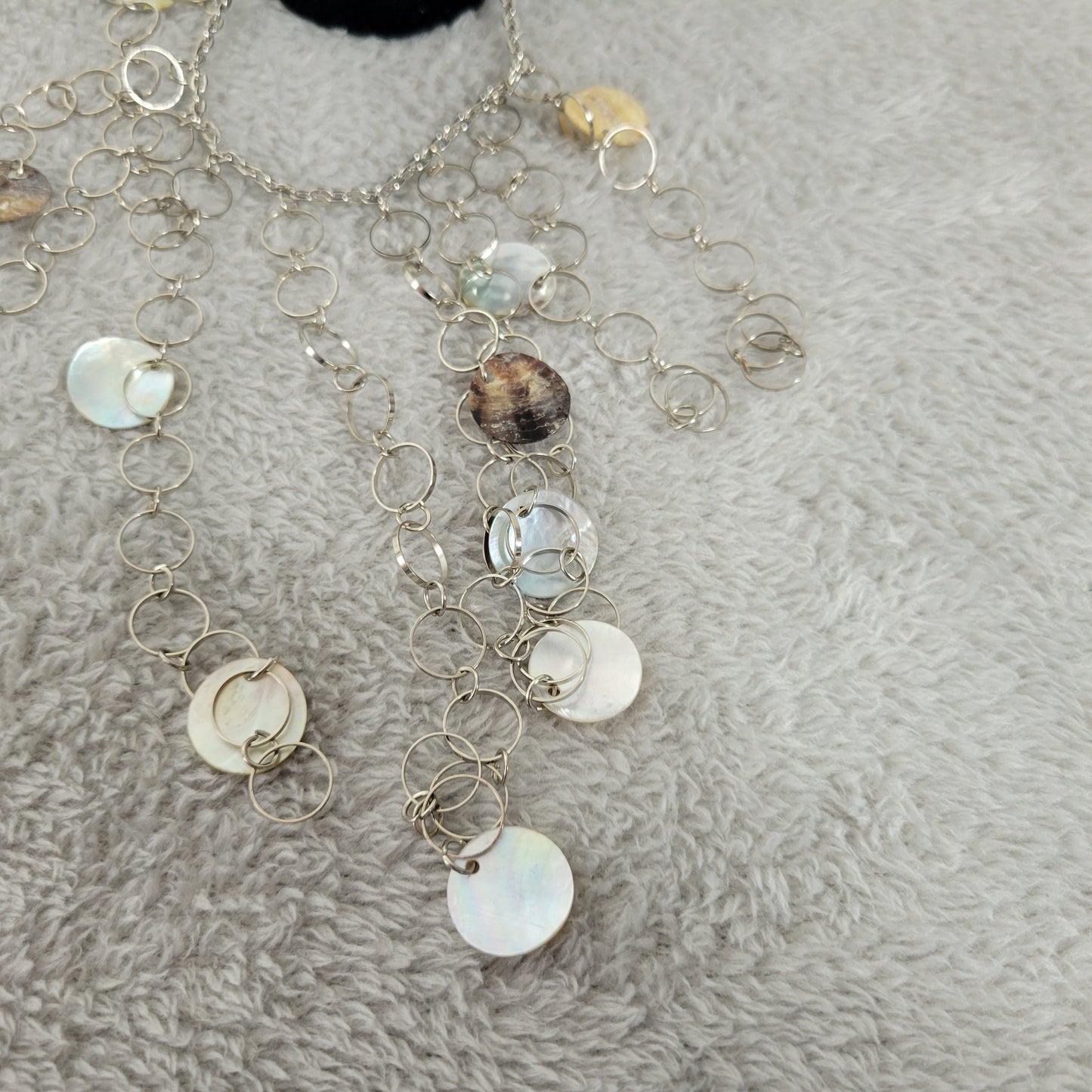 Boho Mother of Pearl Shell Fringe Anklet Silver Tone Barefooot Chain B14E
