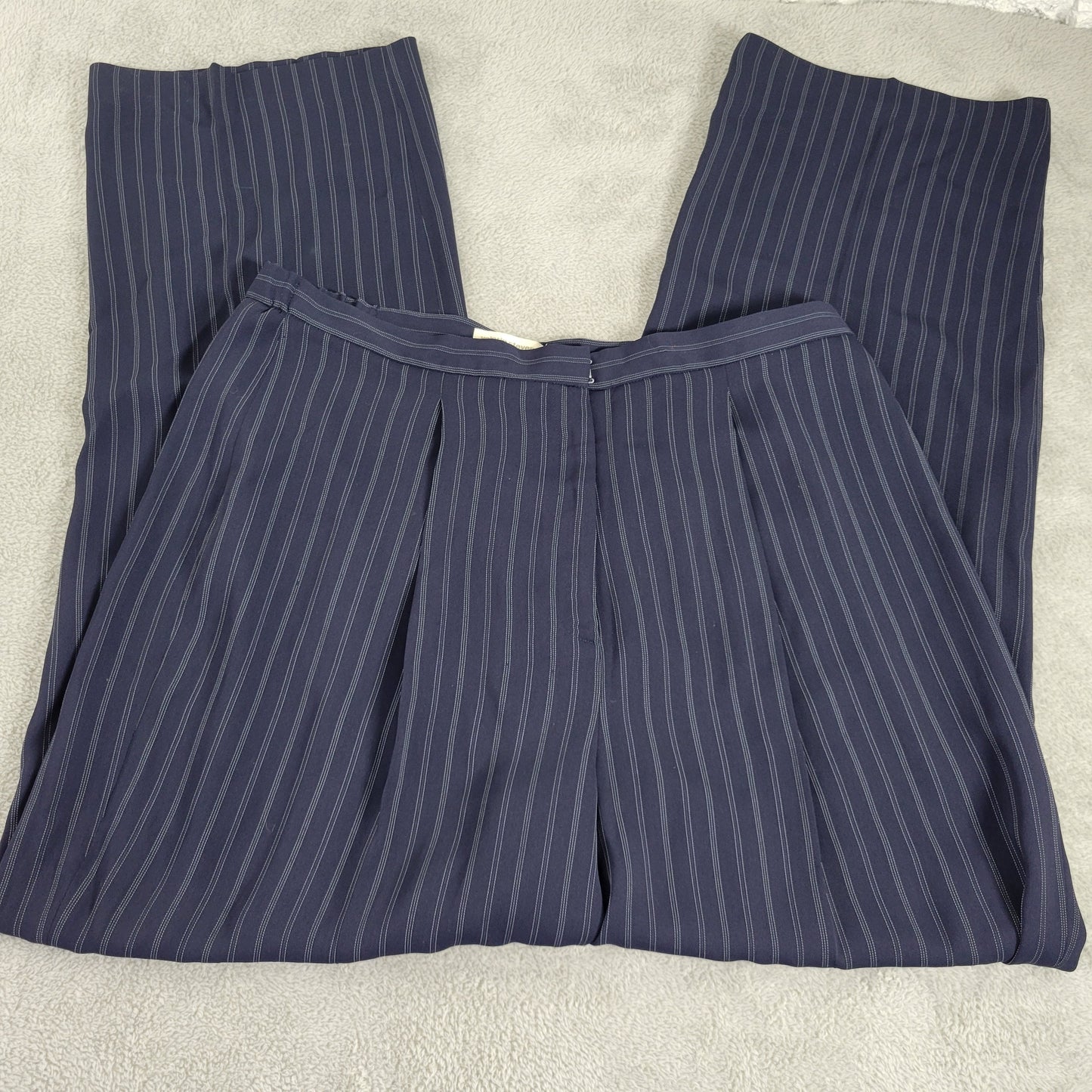 Valerie Stevens Women's 16W Blue Striped Dress Pants High Rise Straight Leg SL9E