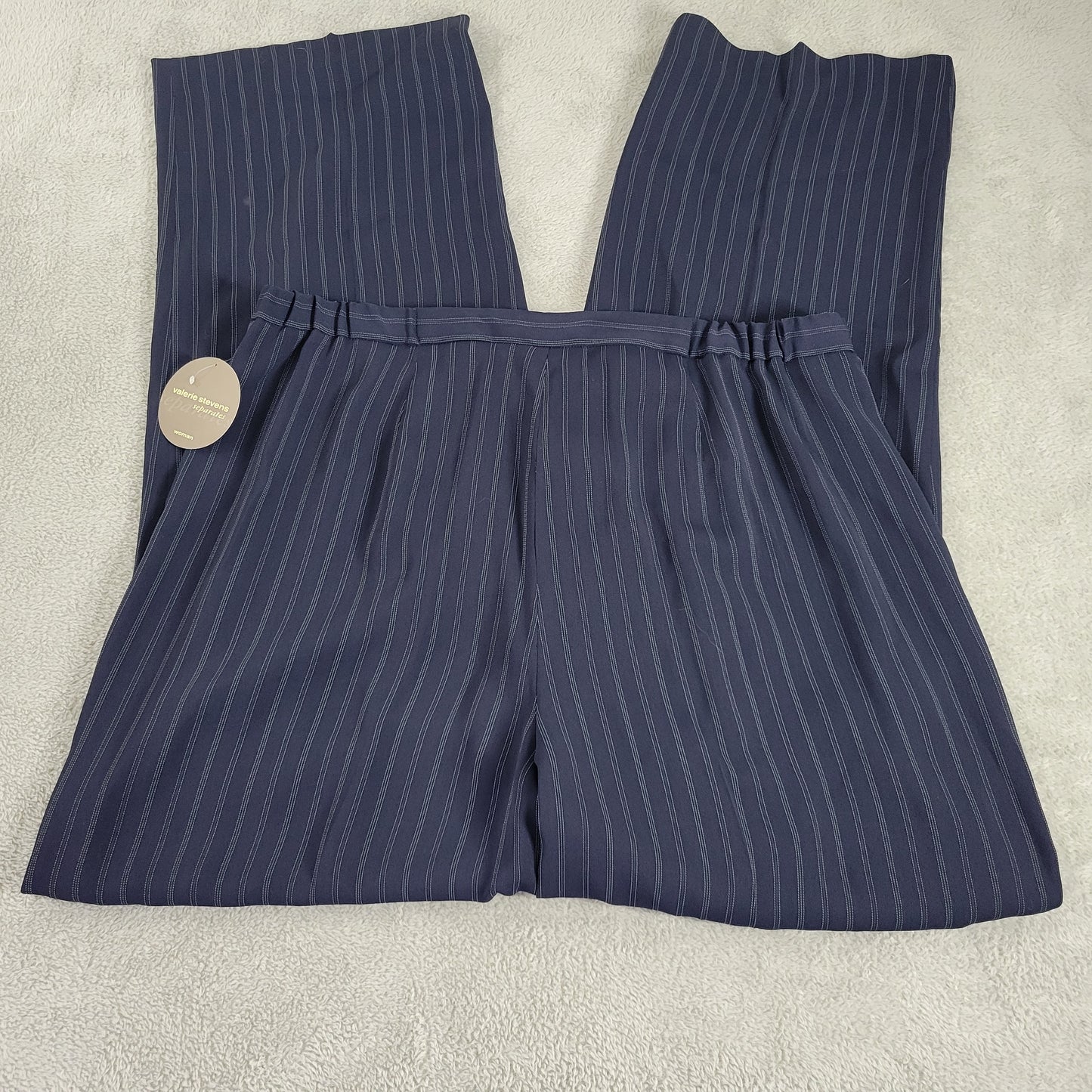 Valerie Stevens Women's 16W Blue Striped Dress Pants High Rise Straight Leg SL9E