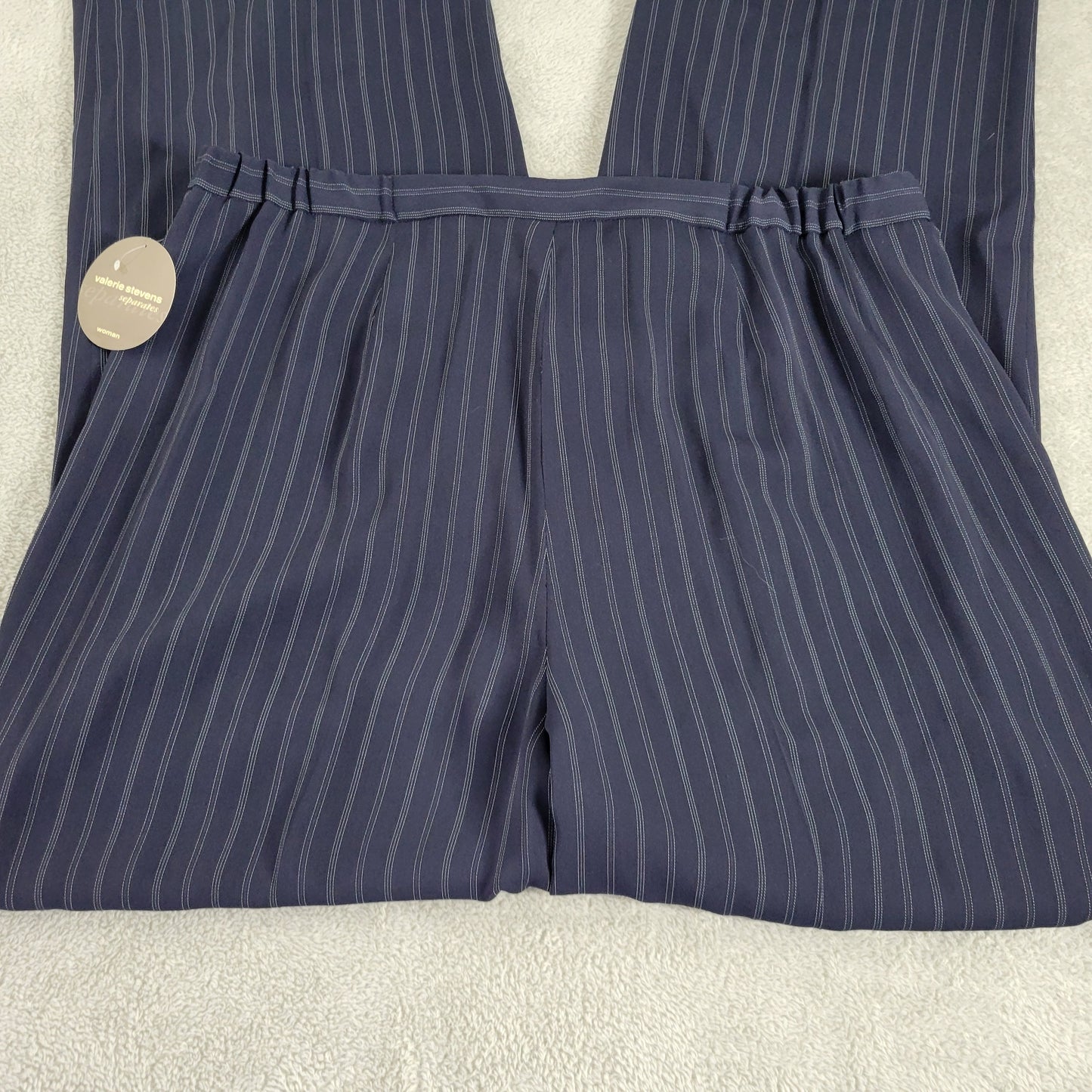 Valerie Stevens Women's 16W Blue Striped Dress Pants High Rise Straight Leg SL9E