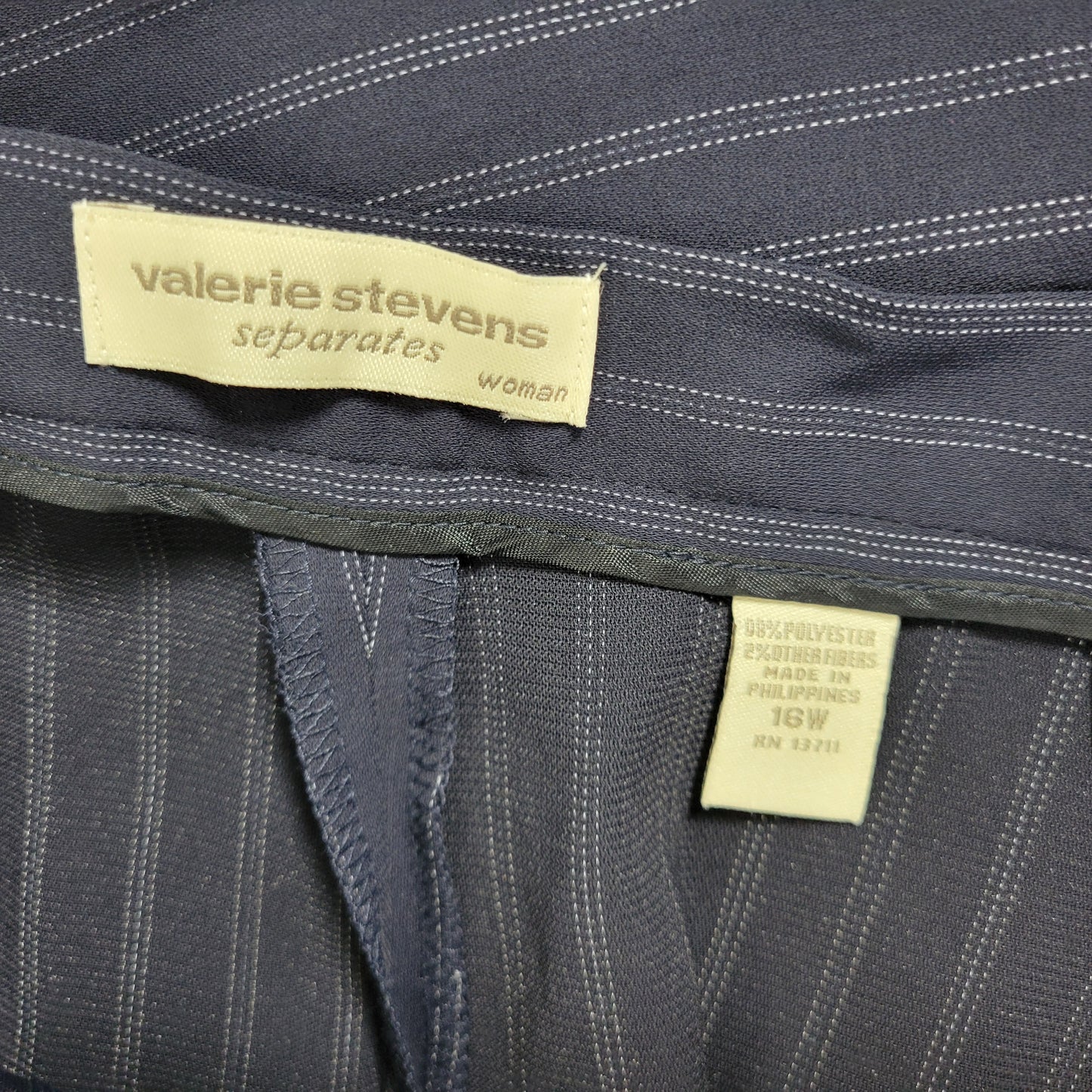 Valerie Stevens Women's 16W Blue Striped Dress Pants High Rise Straight Leg SL9E