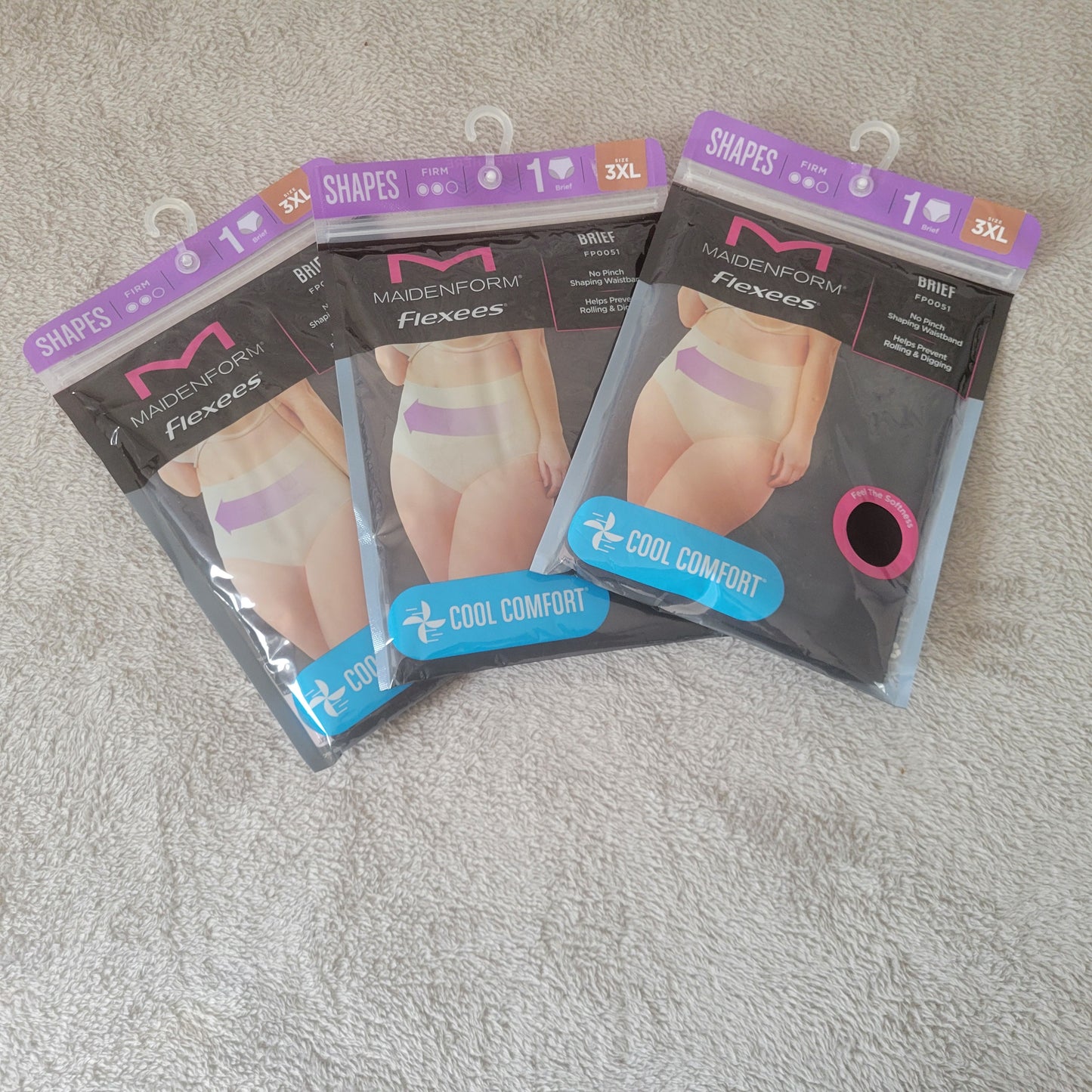 Maidenform Flexees Shapewear Briefs 3PK Size 3XL Firm Control Black Cool SWE122E