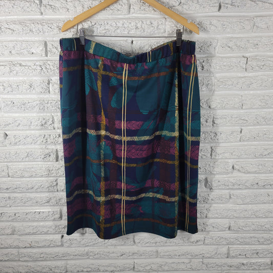 Melissa Paige Plus Size 2X Pencil Skirt Plaid Floral Multicolor Stretch PLA62E