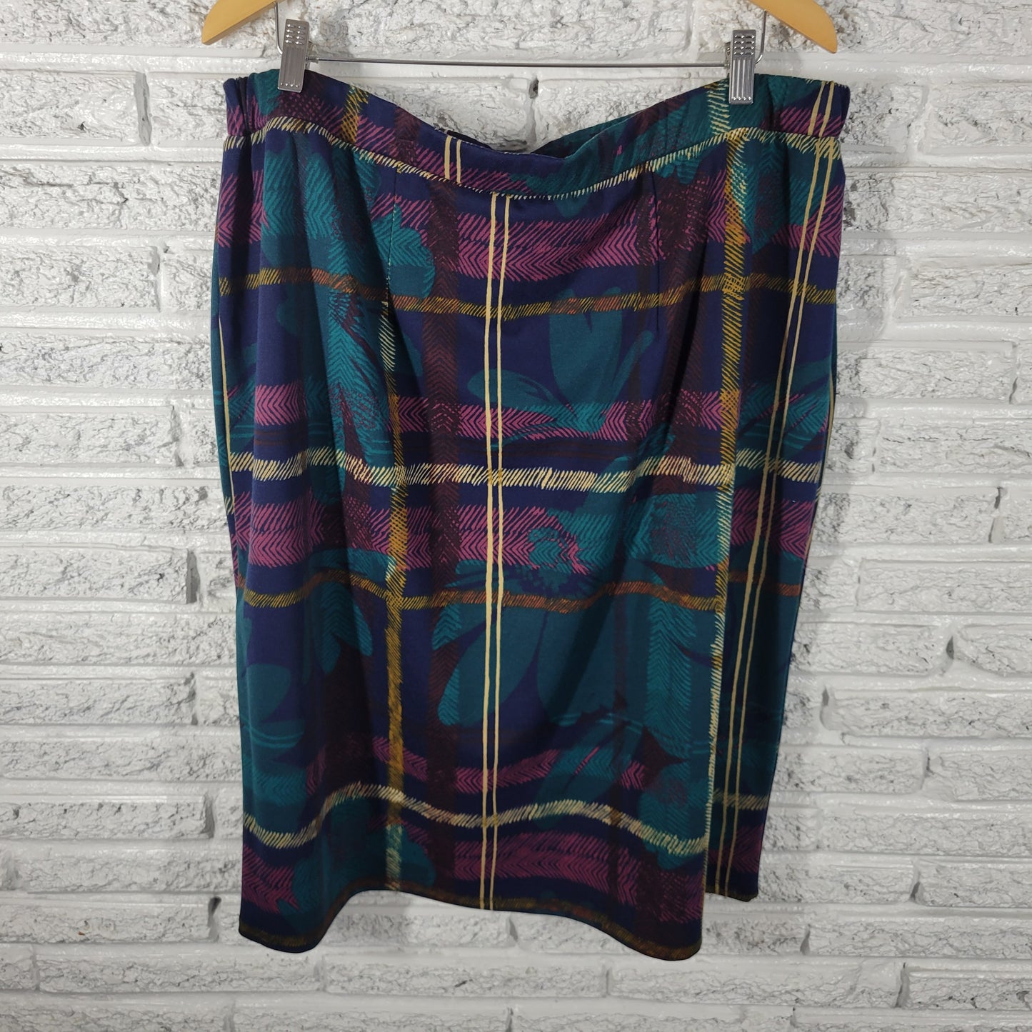 Melissa Paige Plus Size 2X Pencil Skirt Plaid Floral Multicolor Stretch PLA62E