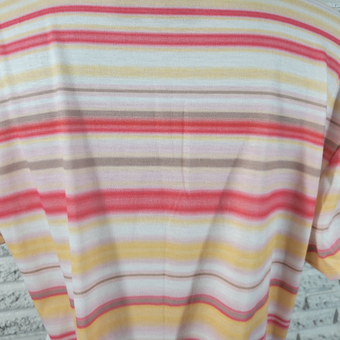 Chicos XL Tee Shirt Pink Yellow Stripe V-Neck Casual Short Sleeve STR208E