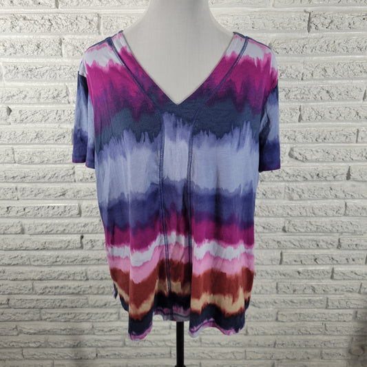 Westbound Women XL Blue Purple Tie Dye V-Neck Tee Short Sleeve Casual TIE30E