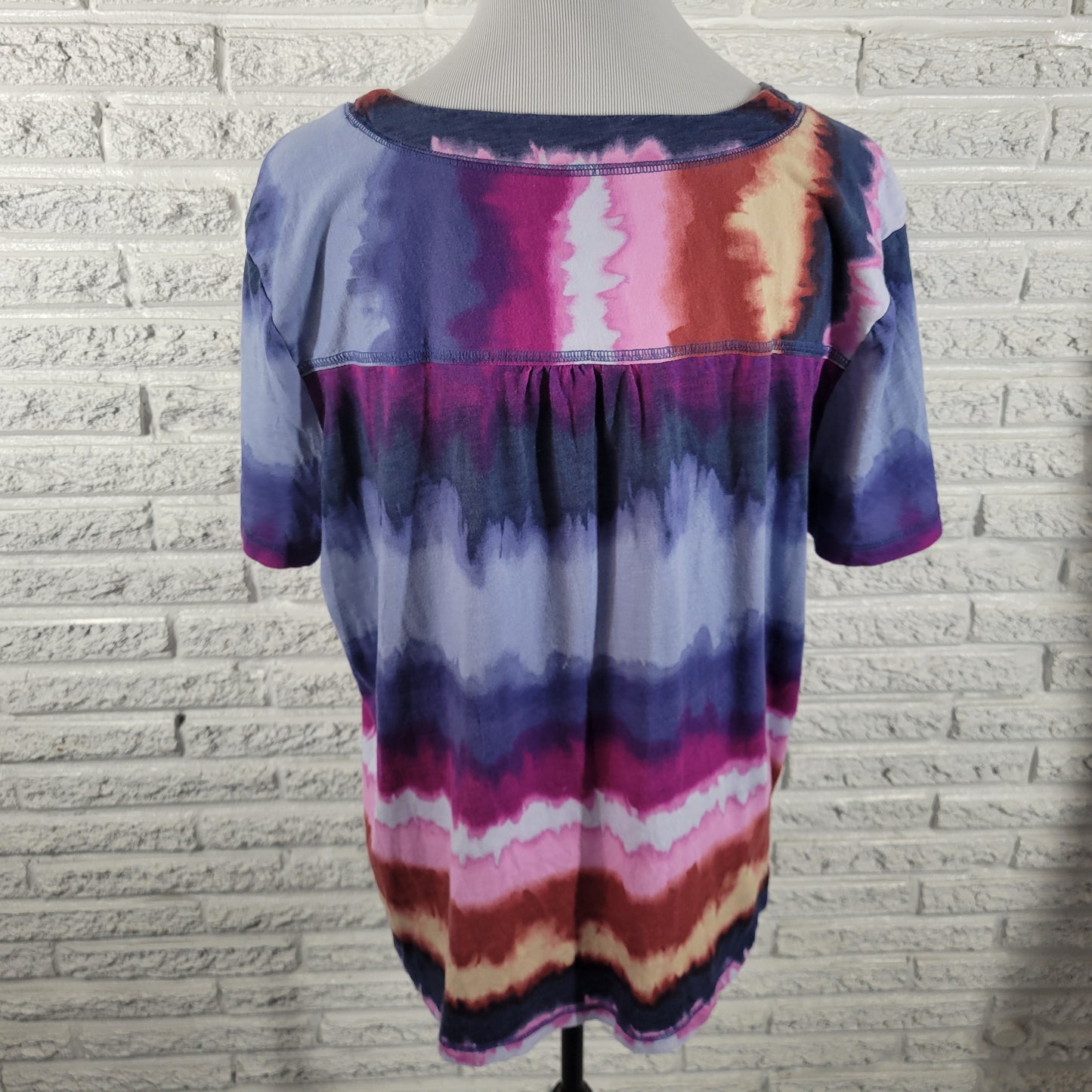 Westbound Women XL Blue Purple Tie Dye V-Neck Tee Short Sleeve Casual TIE30E