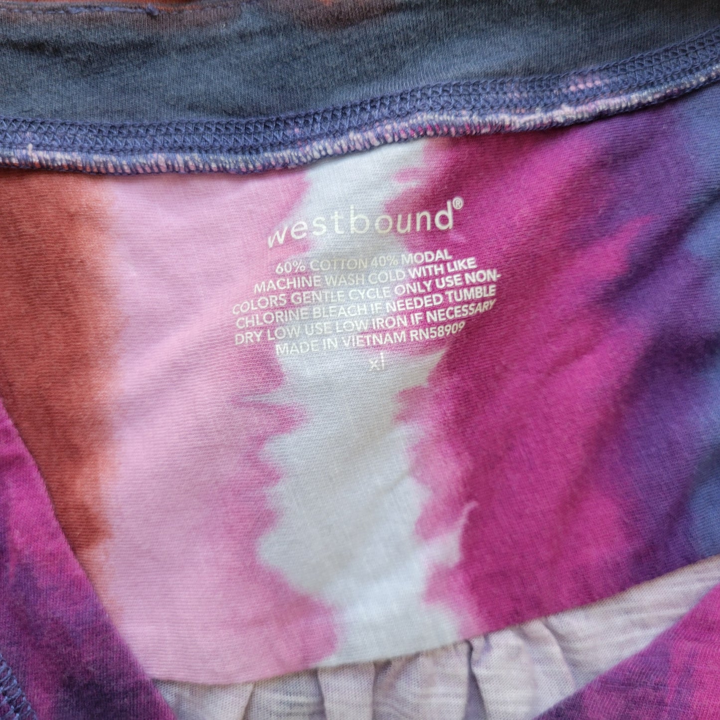 Westbound Women XL Blue Purple Tie Dye V-Neck Tee Short Sleeve Casual TIE30E