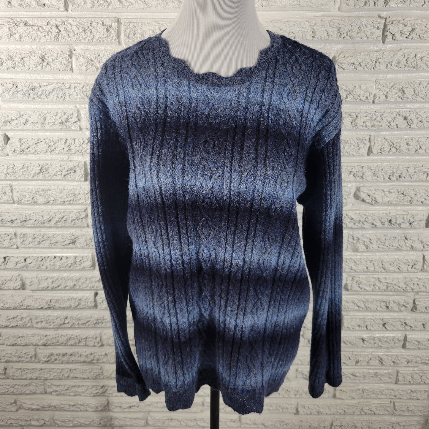 Alfred Dunner Plus 1X Blue Cable Knit Sweater Crew Neck Long Sleeve SWE34E