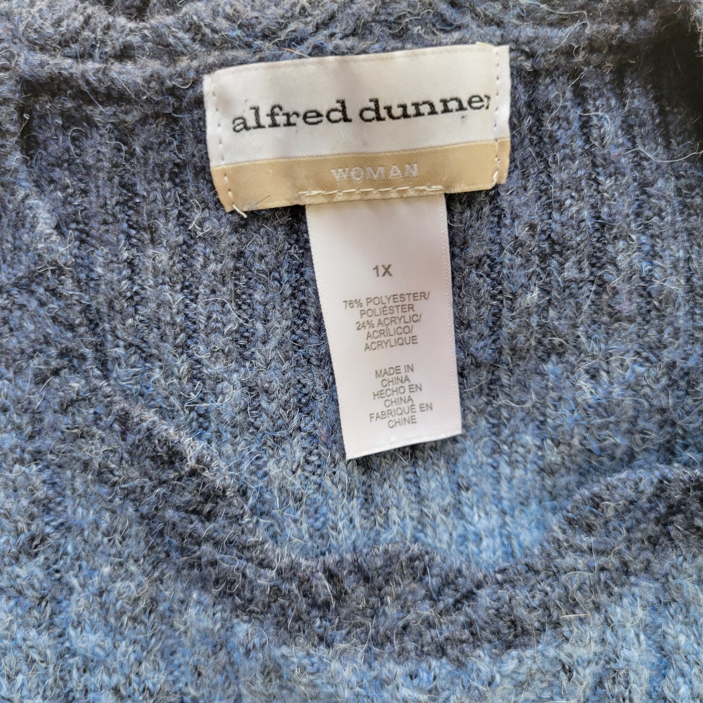 Alfred Dunner Plus 1X Blue Cable Knit Sweater Crew Neck Long Sleeve SWE34E