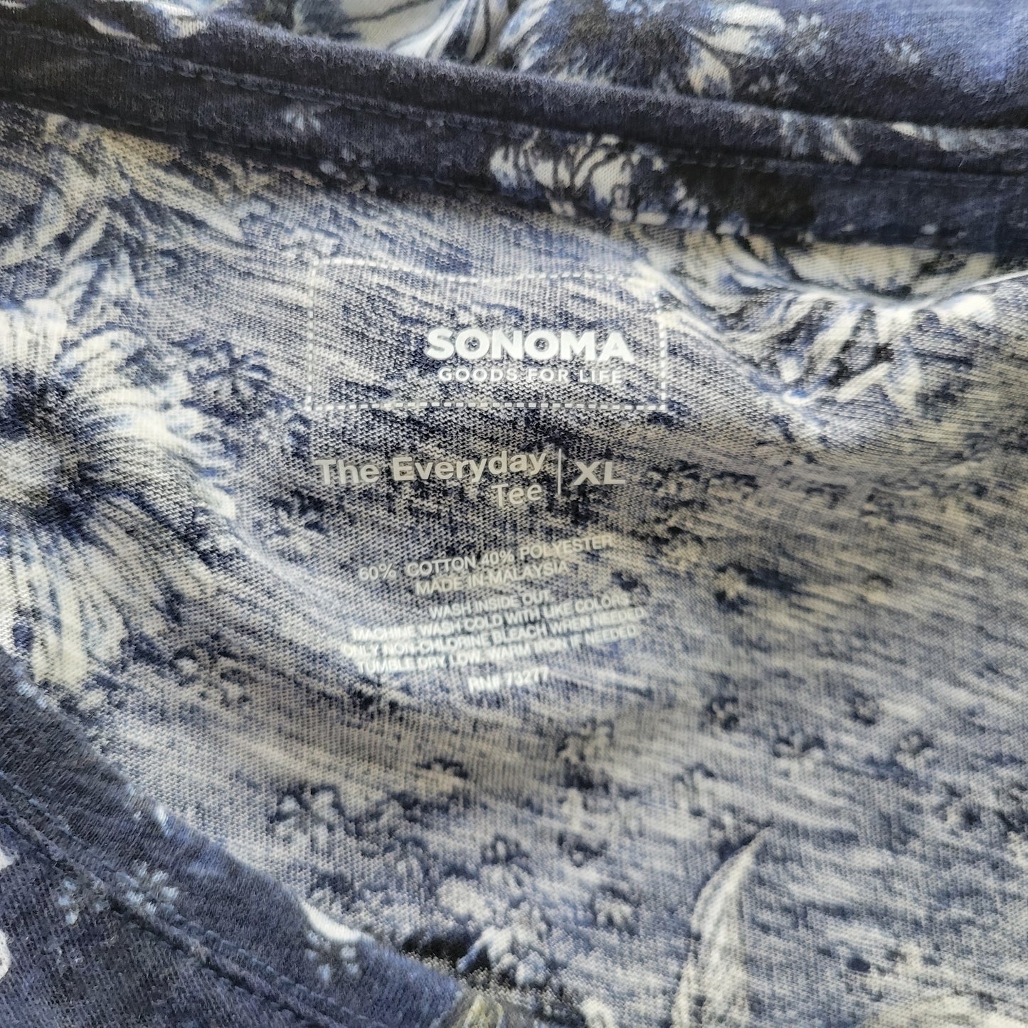 Sonoma Womens XL Blue Floral Long Sleeve V Neck Tee Top Shirt Cotton FLO6E