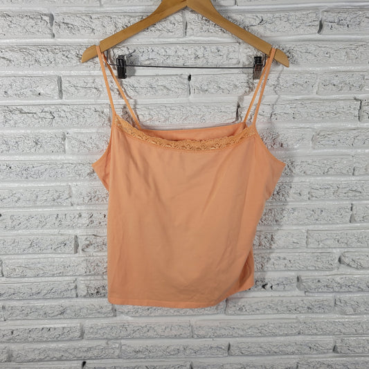 Caribbean Joe Womens Cami Crop Top 2X Orange Lace Trim Adjustable Straps ORA18E