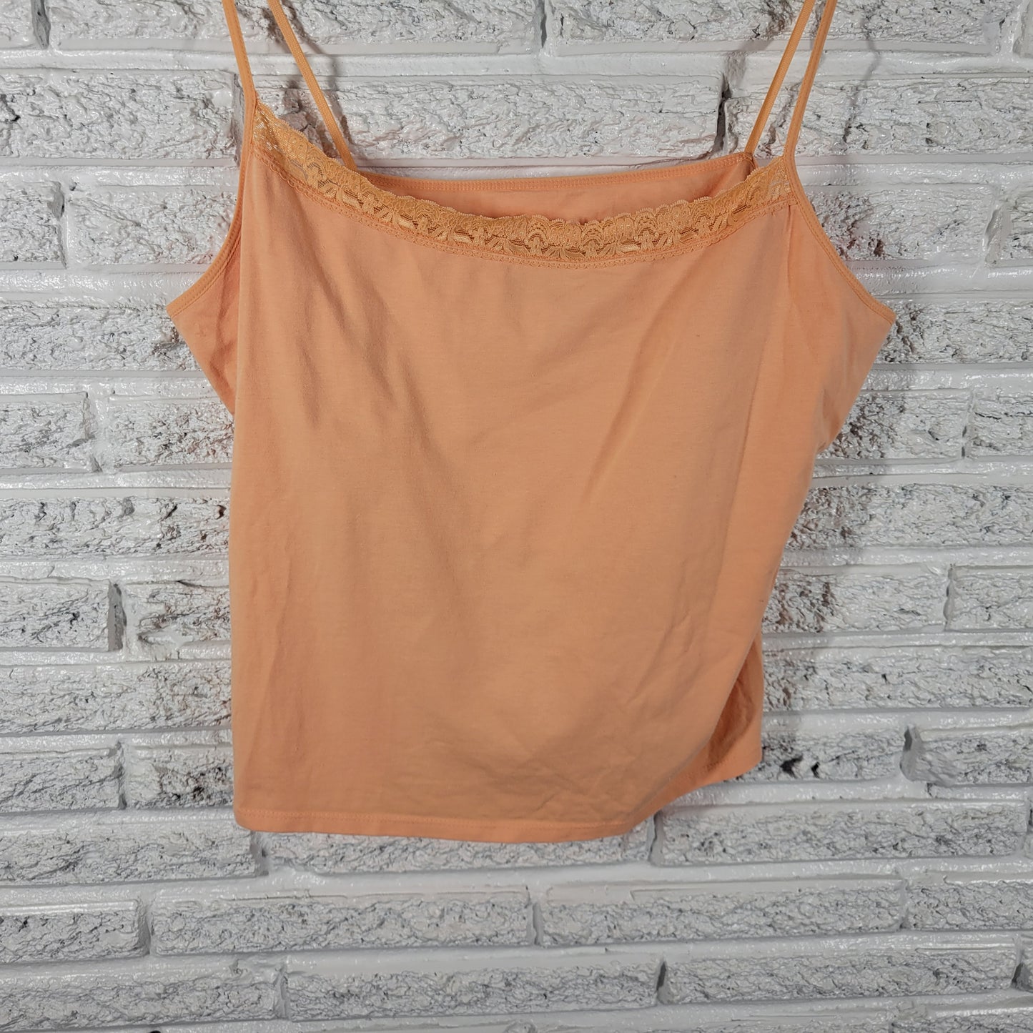 Caribbean Joe Womens Cami Crop Top 2X Orange Lace Trim Adjustable Straps ORA18E