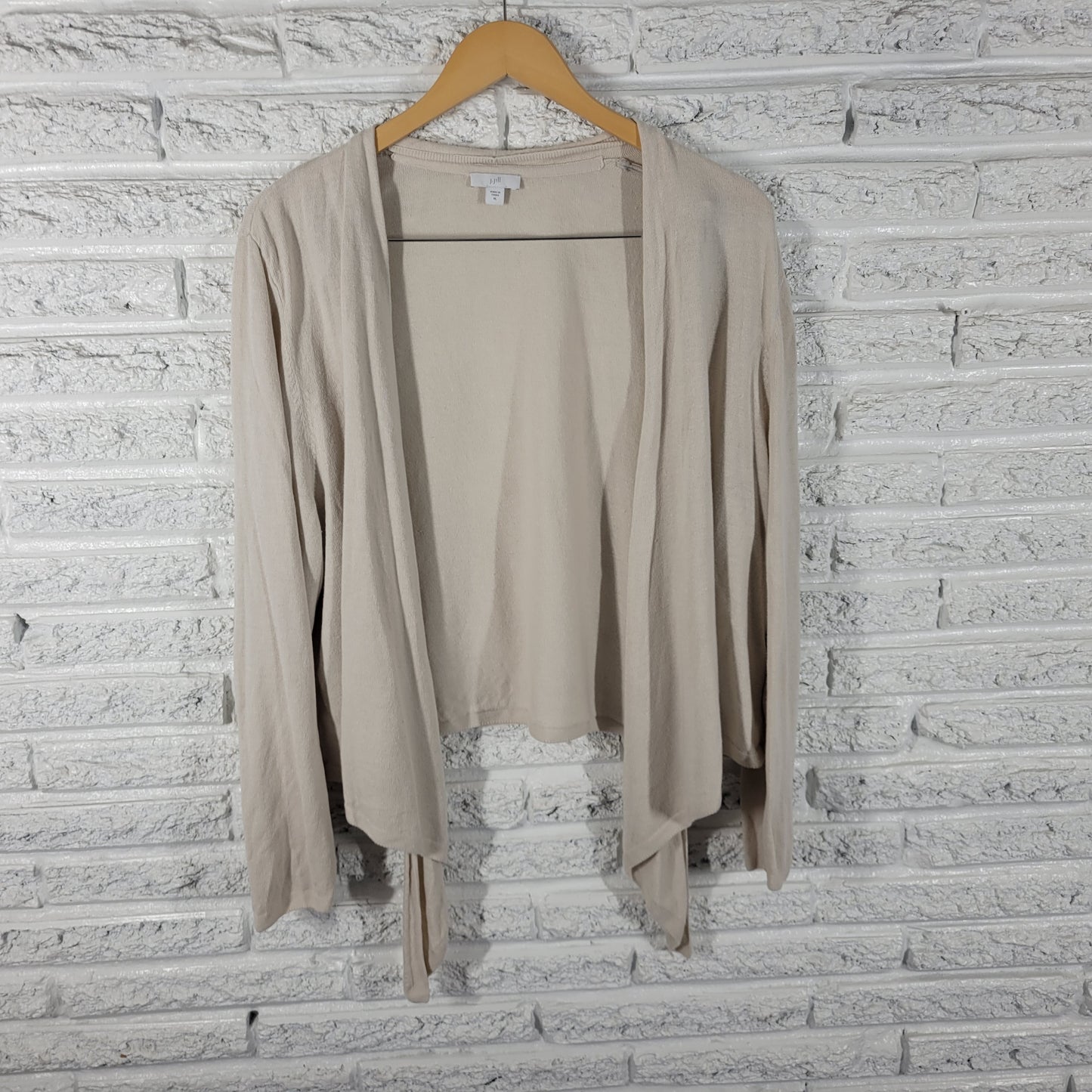 J Jill Womens XL Beige Linen Blend Open Front Cardigan Sweater Long Sleeve A3E