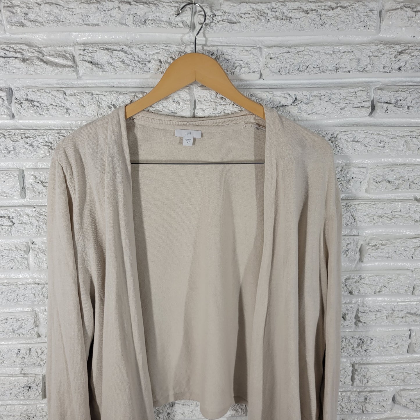 J Jill Womens XL Beige Linen Blend Open Front Cardigan Sweater Long Sleeve A3E
