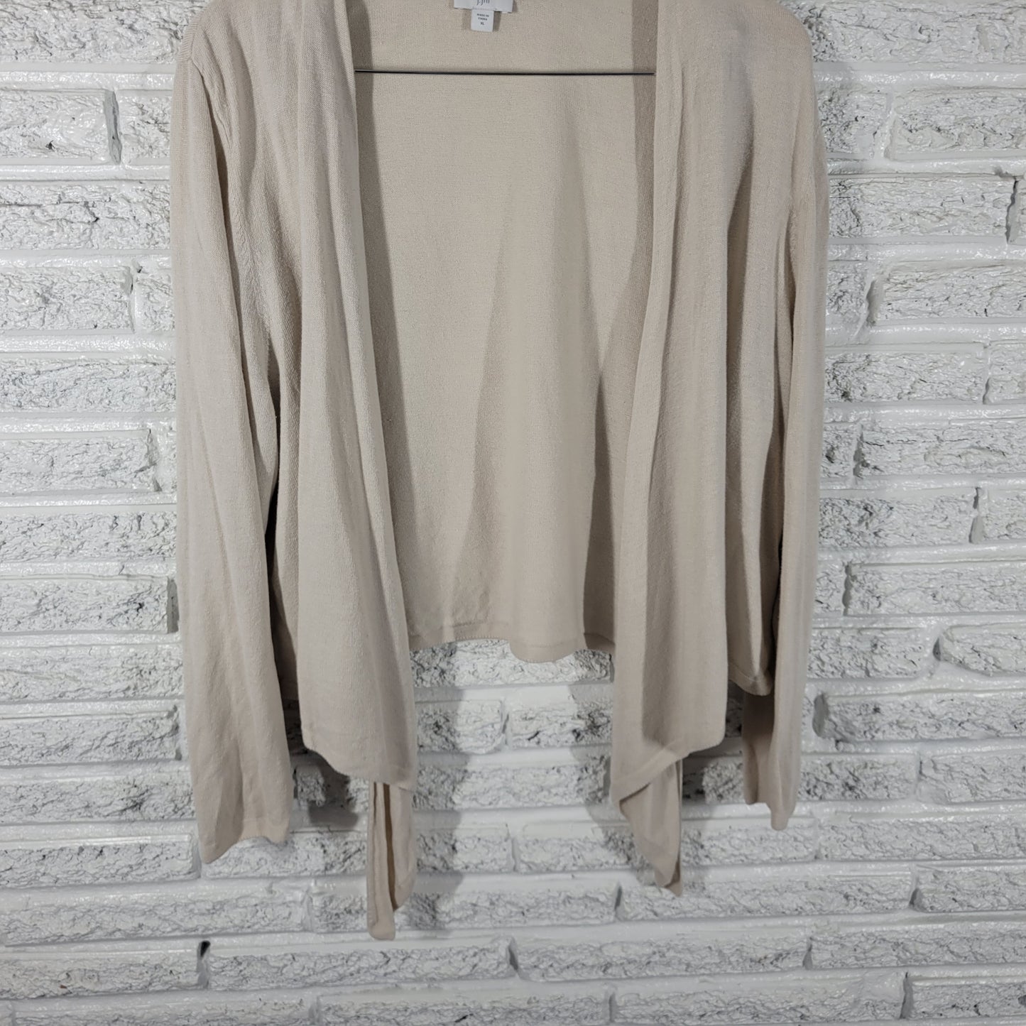 J Jill Womens XL Beige Linen Blend Open Front Cardigan Sweater Long Sleeve A3E