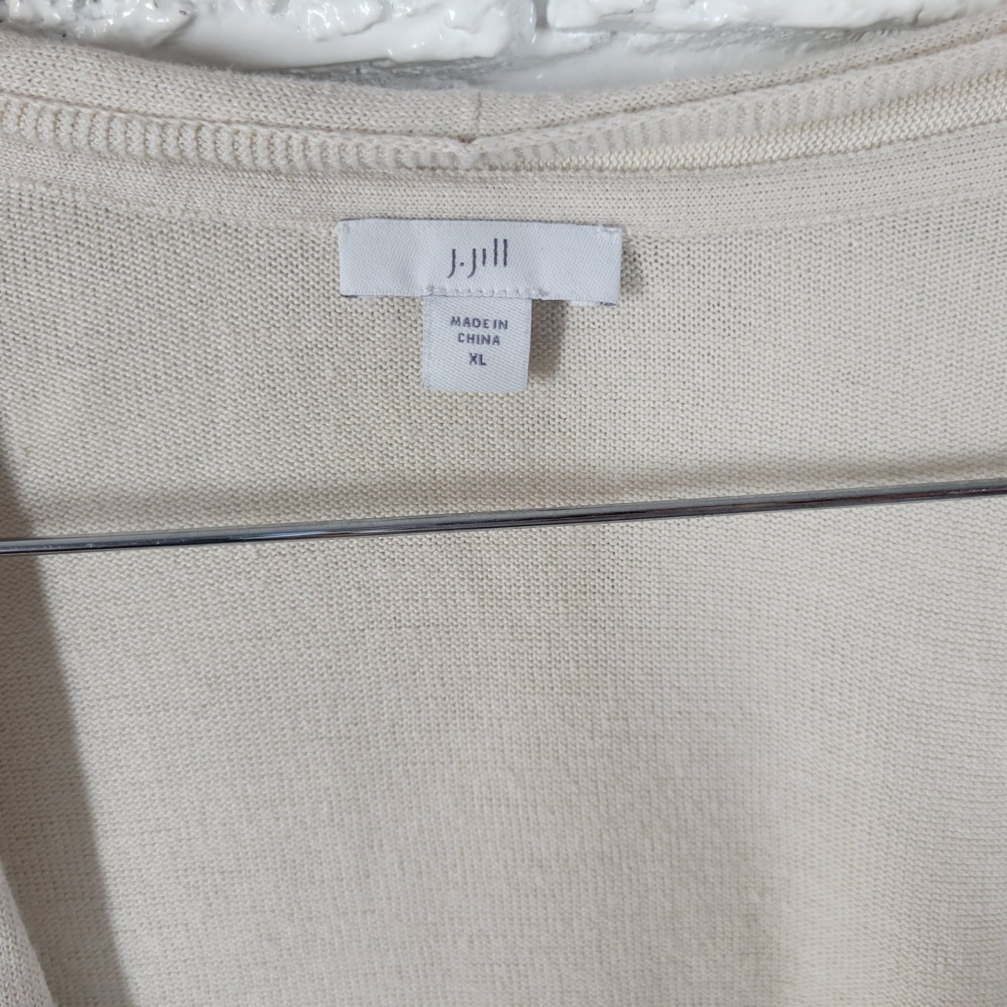 J Jill Womens XL Beige Linen Blend Open Front Cardigan Sweater Long Sleeve A3E