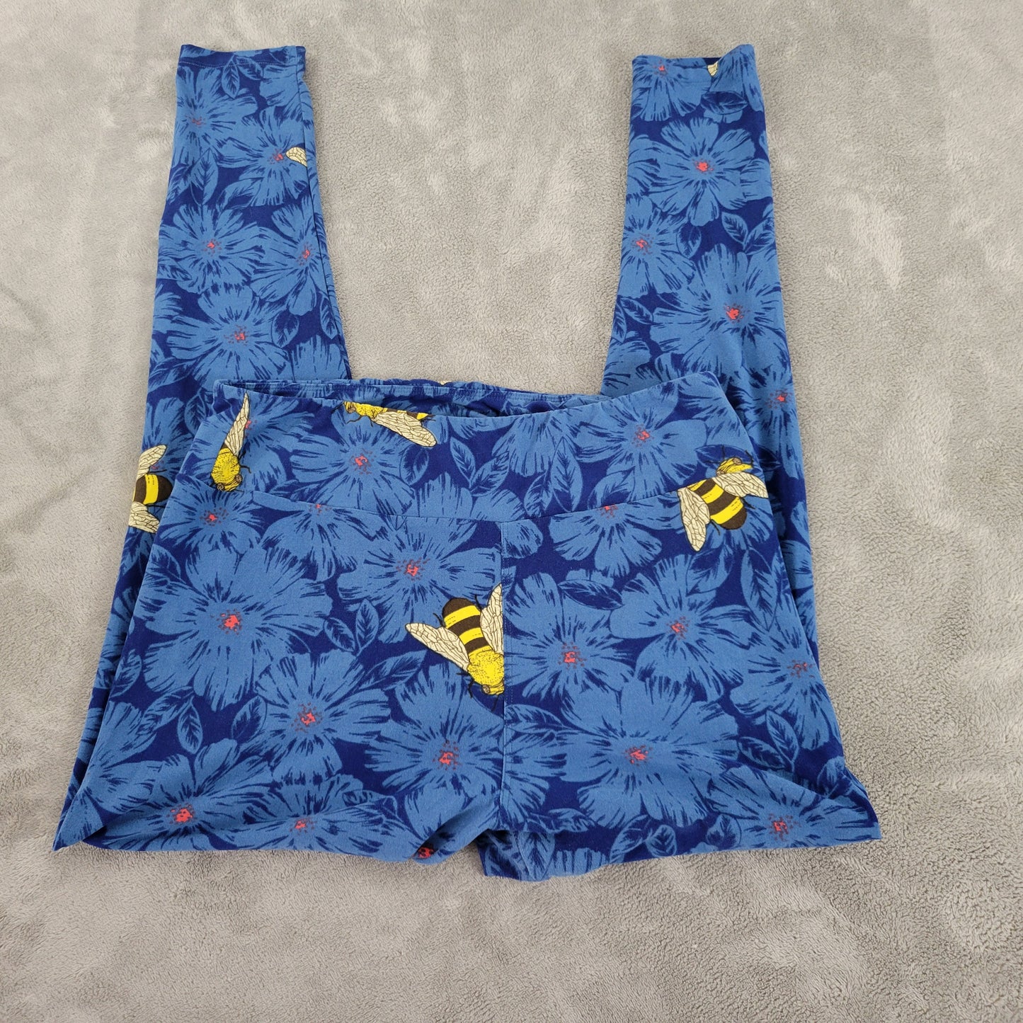 LuLaRoe TC Leggings Tall Curvy Busy Bee Bumblebee Floral Blue Yellow BLU261E