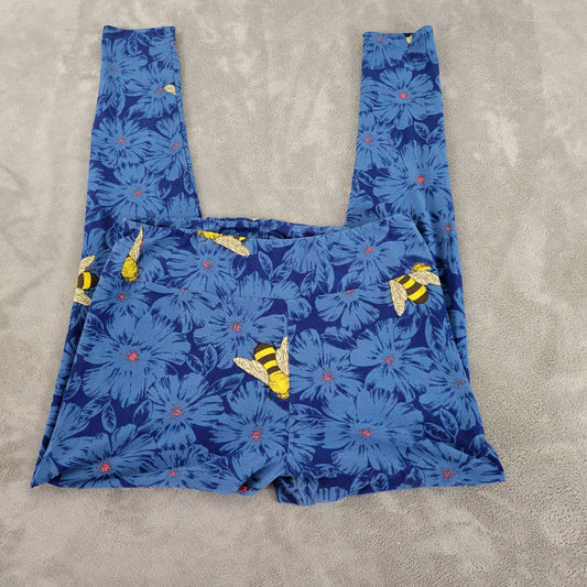 LuLaRoe TC Leggings Tall Curvy Busy Bee Bumblebee Floral Blue Yellow BLU261E