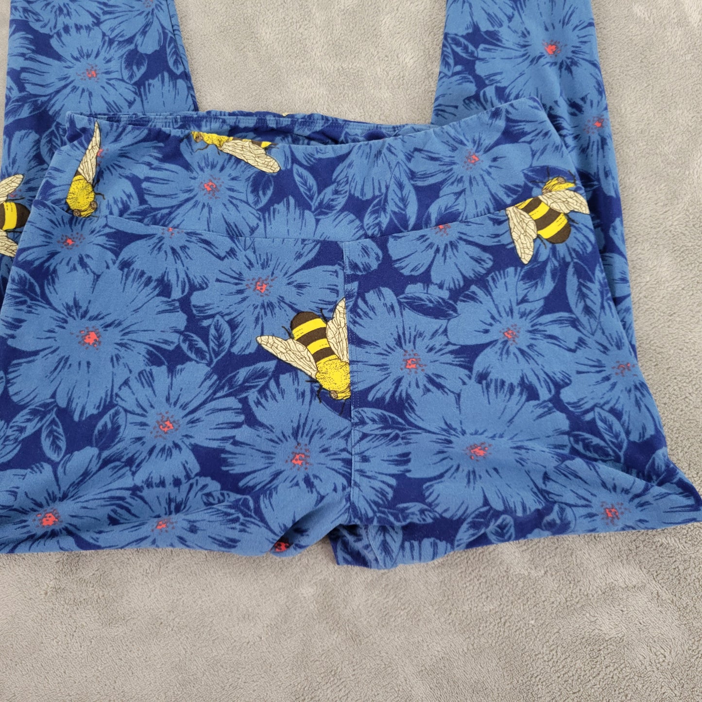 LuLaRoe TC Leggings Tall Curvy Busy Bee Bumblebee Floral Blue Yellow BLU261E