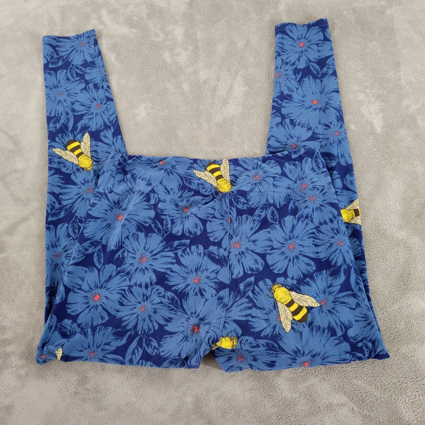 LuLaRoe TC Leggings Tall Curvy Busy Bee Bumblebee Floral Blue Yellow BLU261E