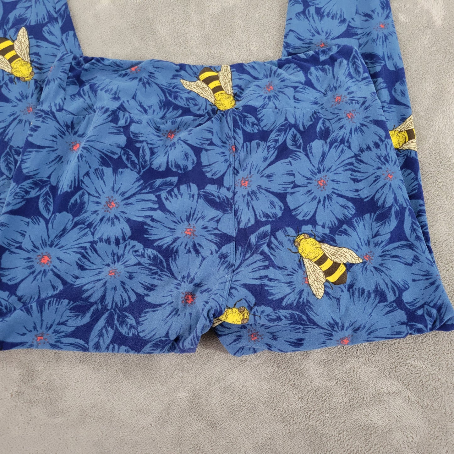 LuLaRoe TC Leggings Tall Curvy Busy Bee Bumblebee Floral Blue Yellow BLU261E