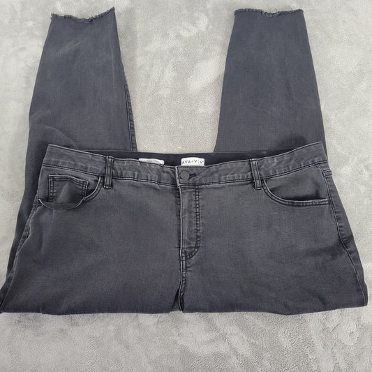 Ava & Viv Womens Plus Size 24 Black Skinny Jeans Cropped Raw Hem Elastic SKI18E
