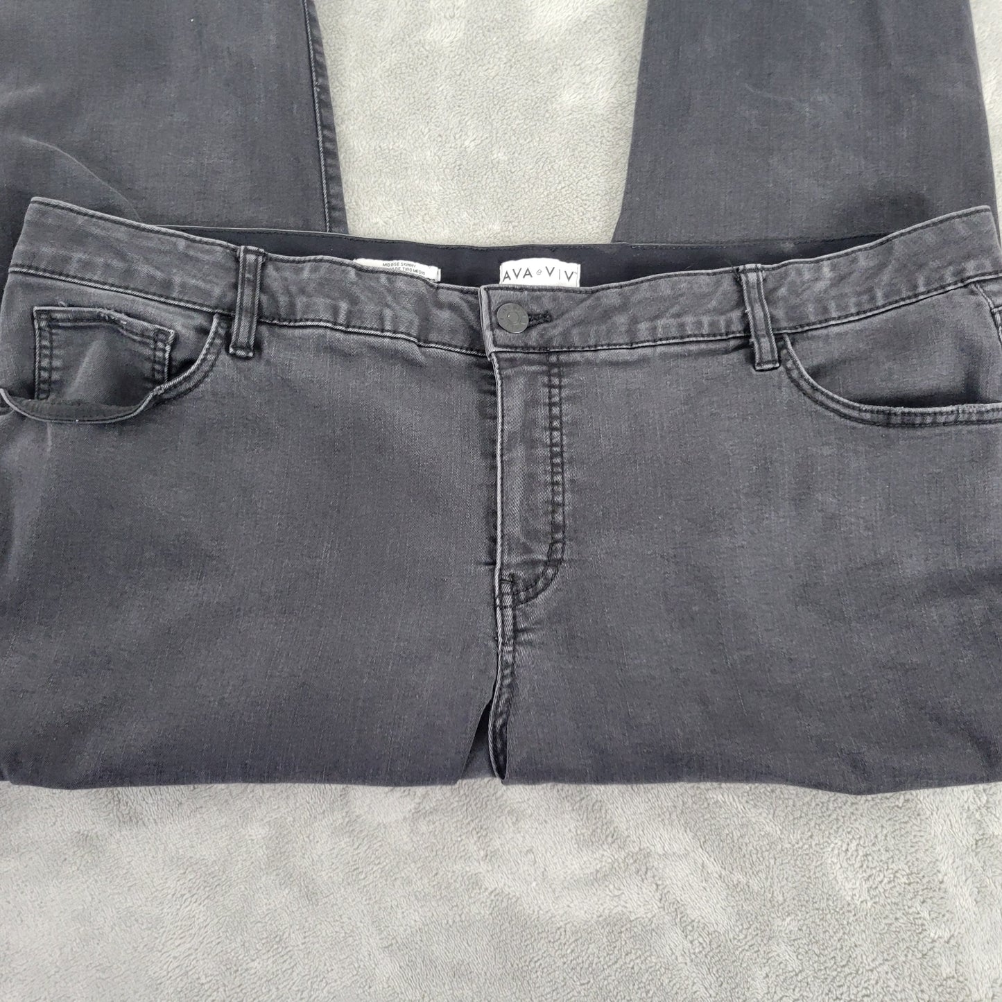 Ava & Viv Womens Plus Size 24 Black Skinny Jeans Cropped Raw Hem Elastic SKI18E