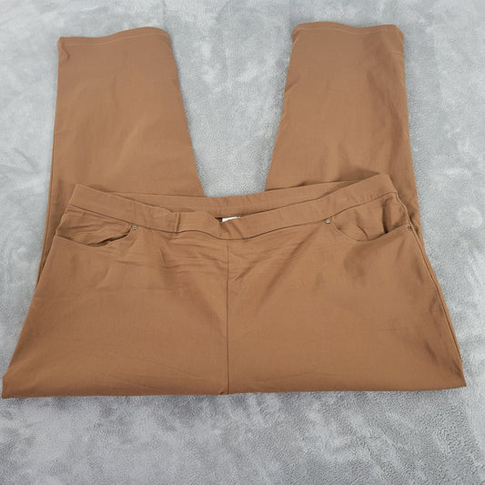 Susan Graver Womens Plus 24WP Brown Straight Leg Dress Pants Elastic BRO40E