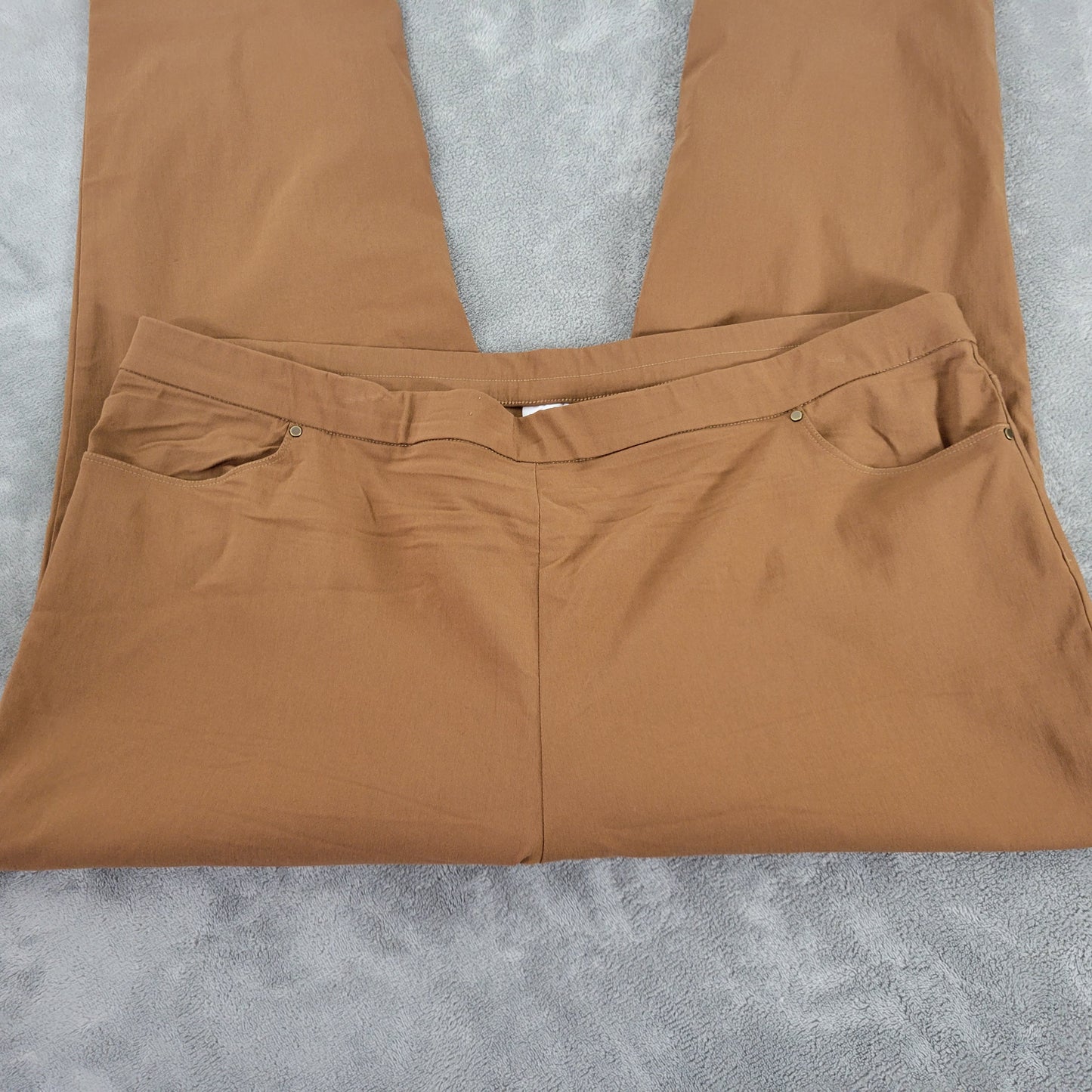 Susan Graver Womens Plus 24WP Brown Straight Leg Dress Pants Elastic BRO40E