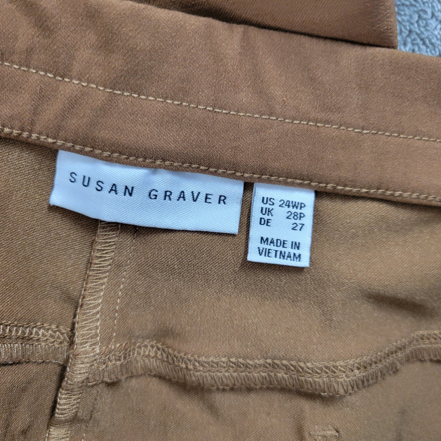 Susan Graver Womens Plus 24WP Brown Straight Leg Dress Pants Elastic BRO40E