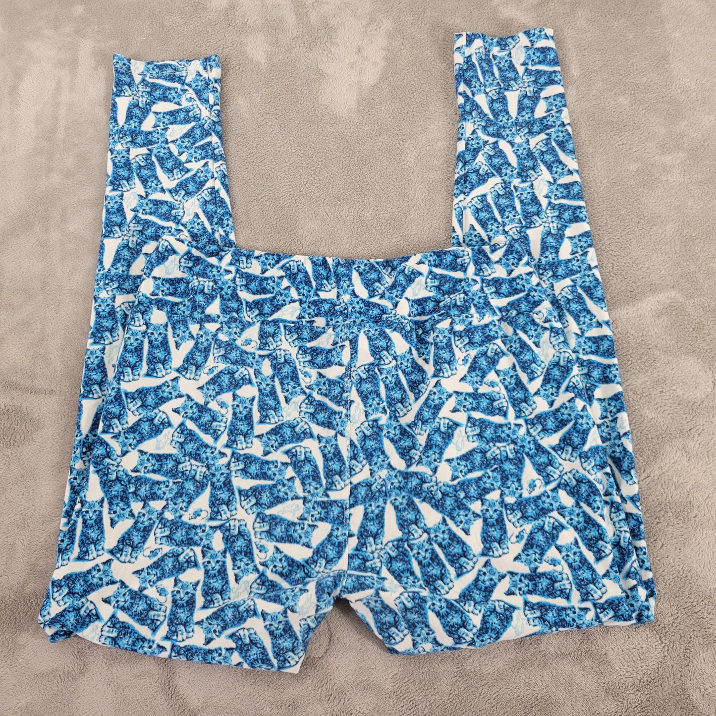 LuLaRoe TC Leggings Tall Curvy Cats Meow Kittens Blue Pants 12-18 28.5" BLU256E