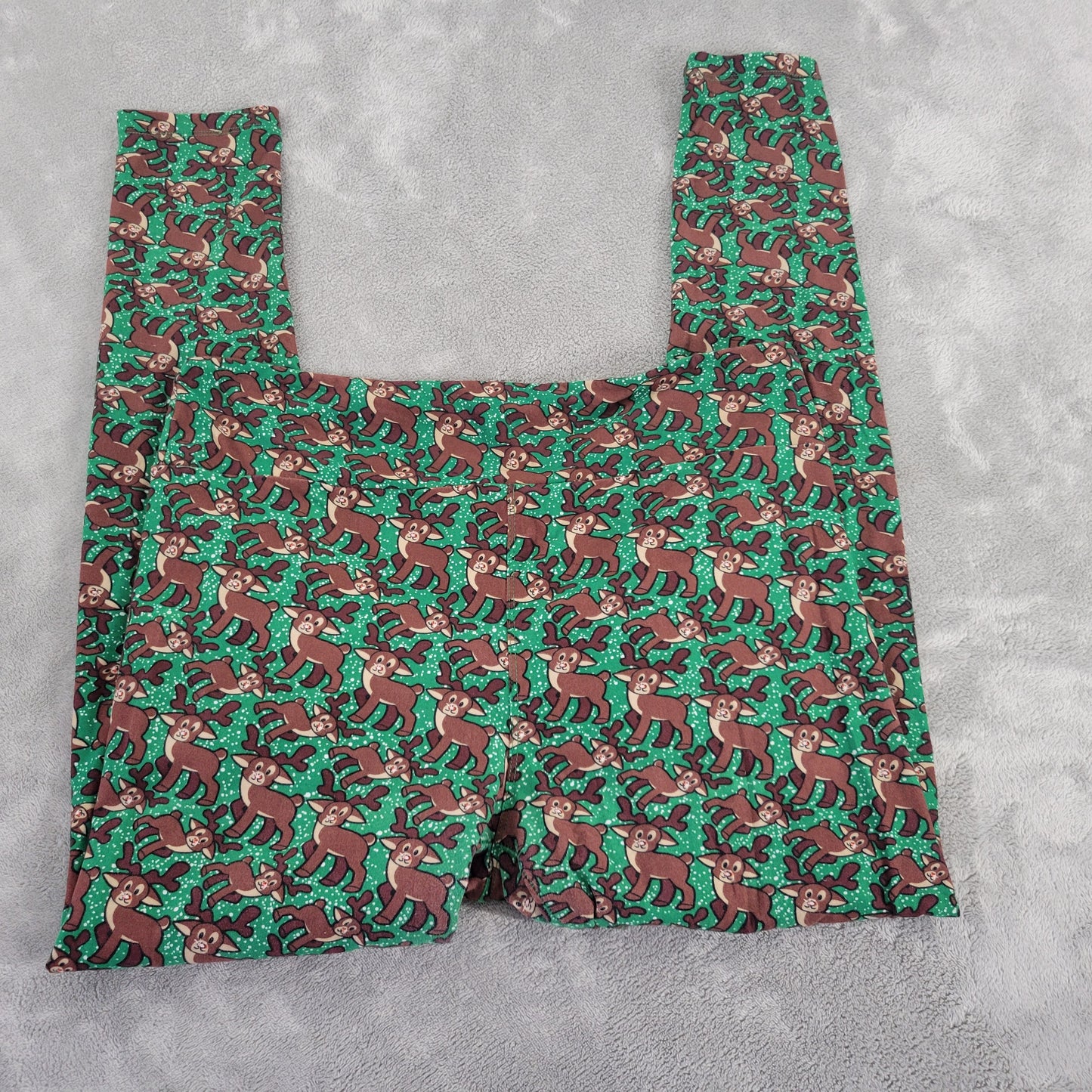 LuLaRoe TC Leggings Tall Curvy Rudolph Reindeer Christmas Green Brown NOV8XE