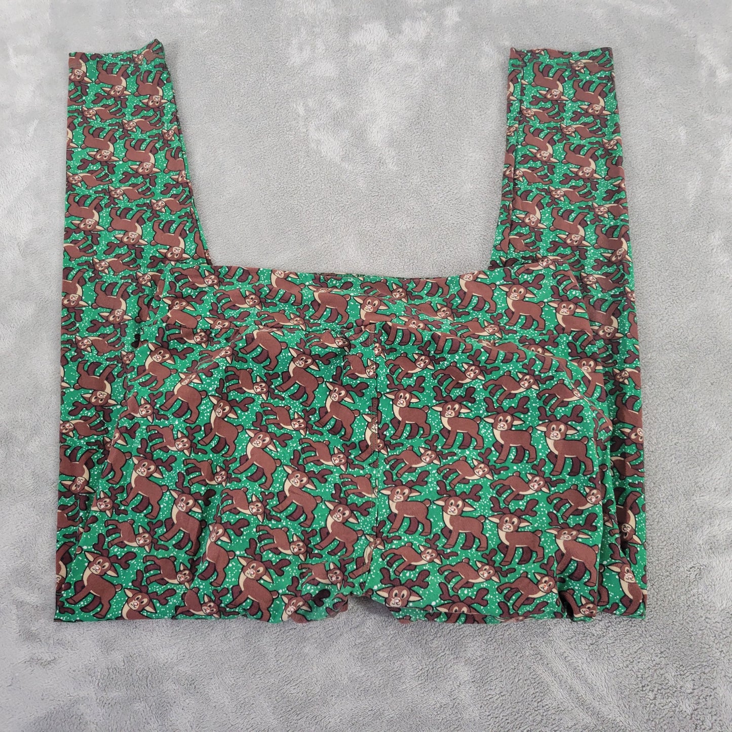 LuLaRoe TC Leggings Tall Curvy Rudolph Reindeer Christmas Green Brown NOV8XE