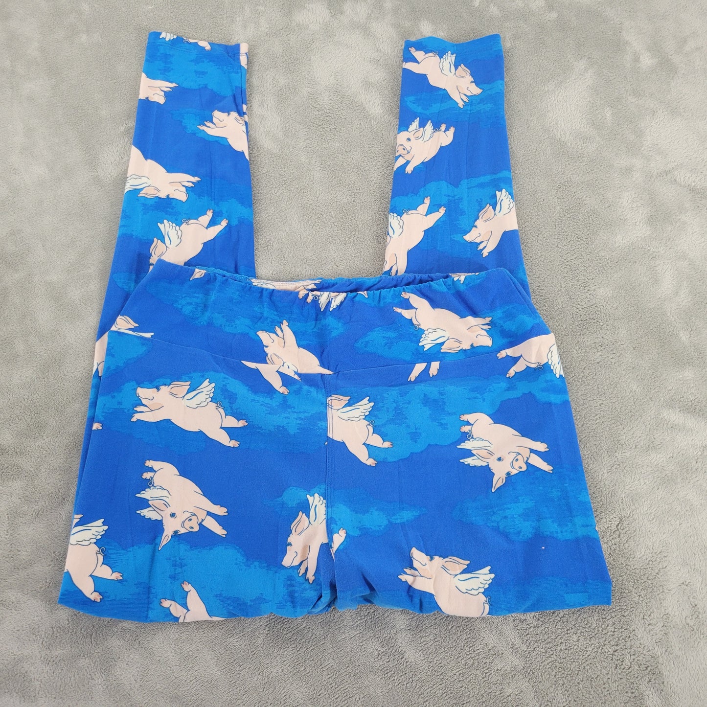 LuLaRoe TC Leggings Tall Curvy Flying Pigs When Pigs Fly Blue Pink Pants BLU11E