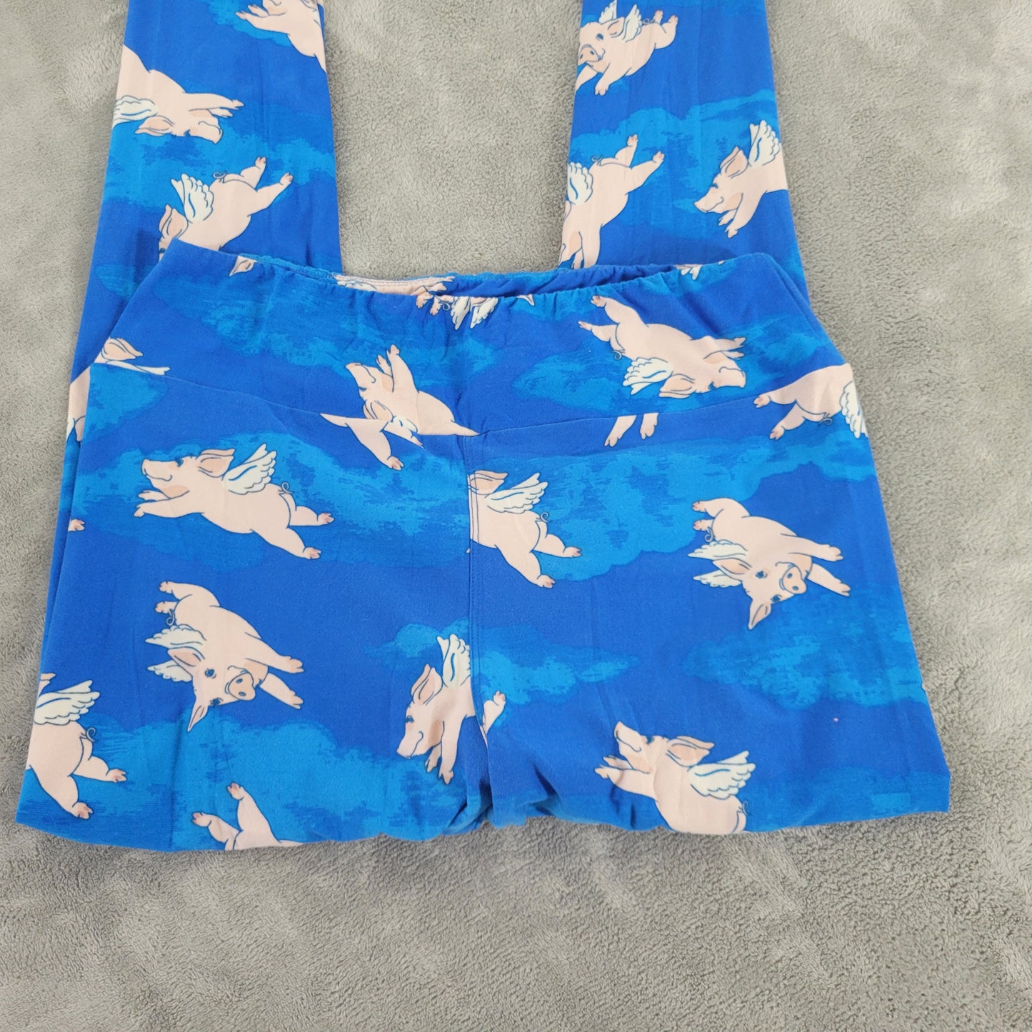 LuLaRoe TC Leggings Tall Curvy Flying Pigs When Pigs Fly Blue Pink Pants BLU11E