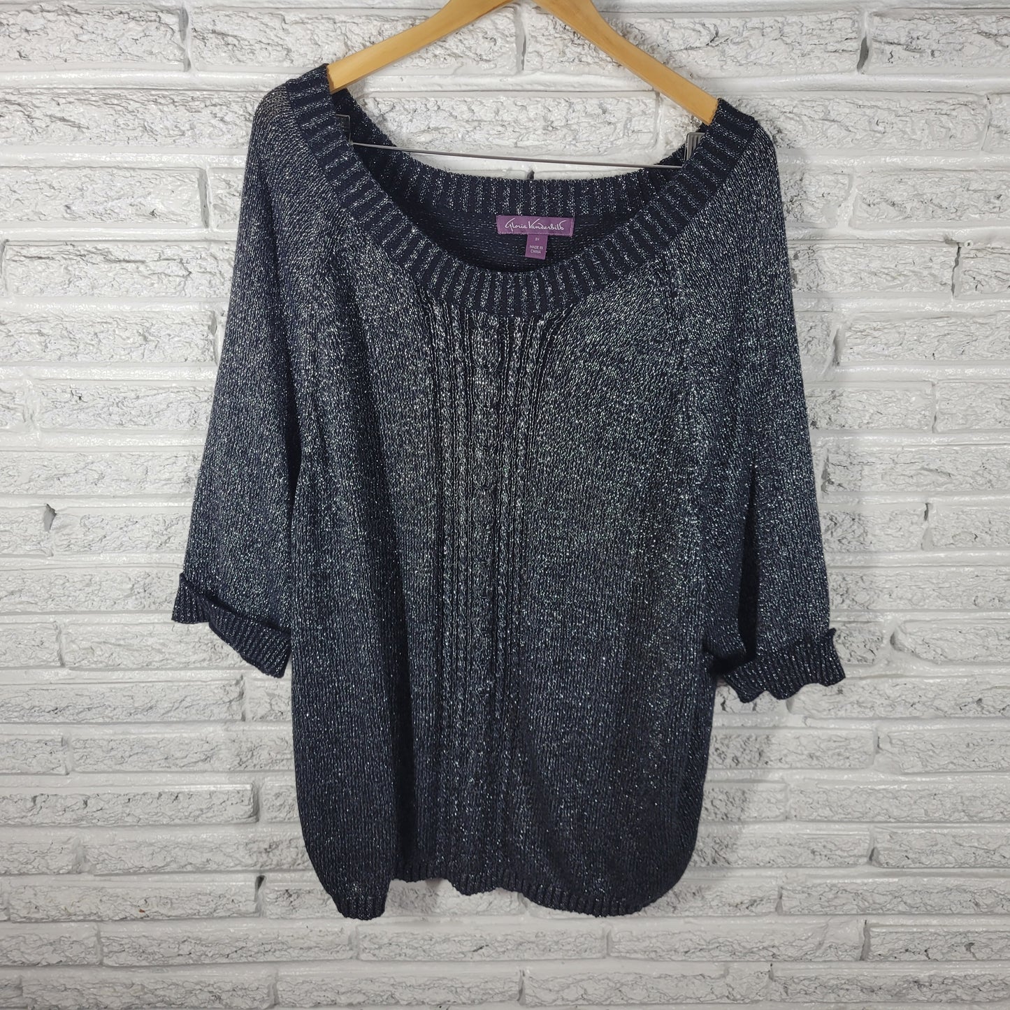 Gloria Vanderbilt Womens Plus Size 3X Black Metallic Sweater Pullover BLA173E