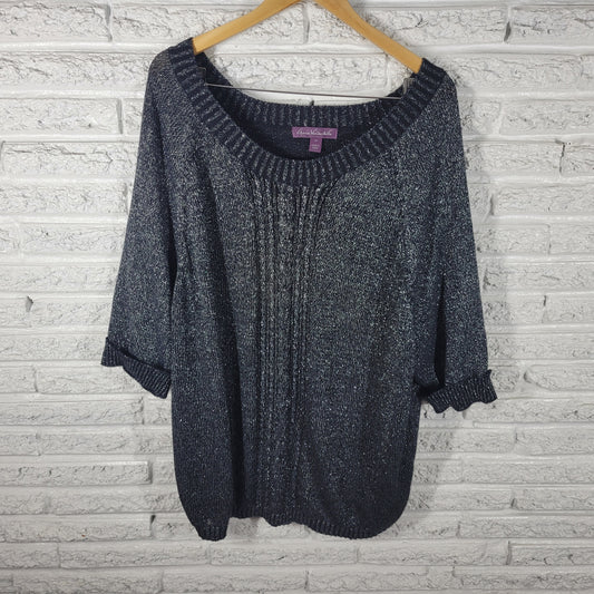 Gloria Vanderbilt Womens Plus Size 3X Black Metallic Sweater Pullover BLA173E