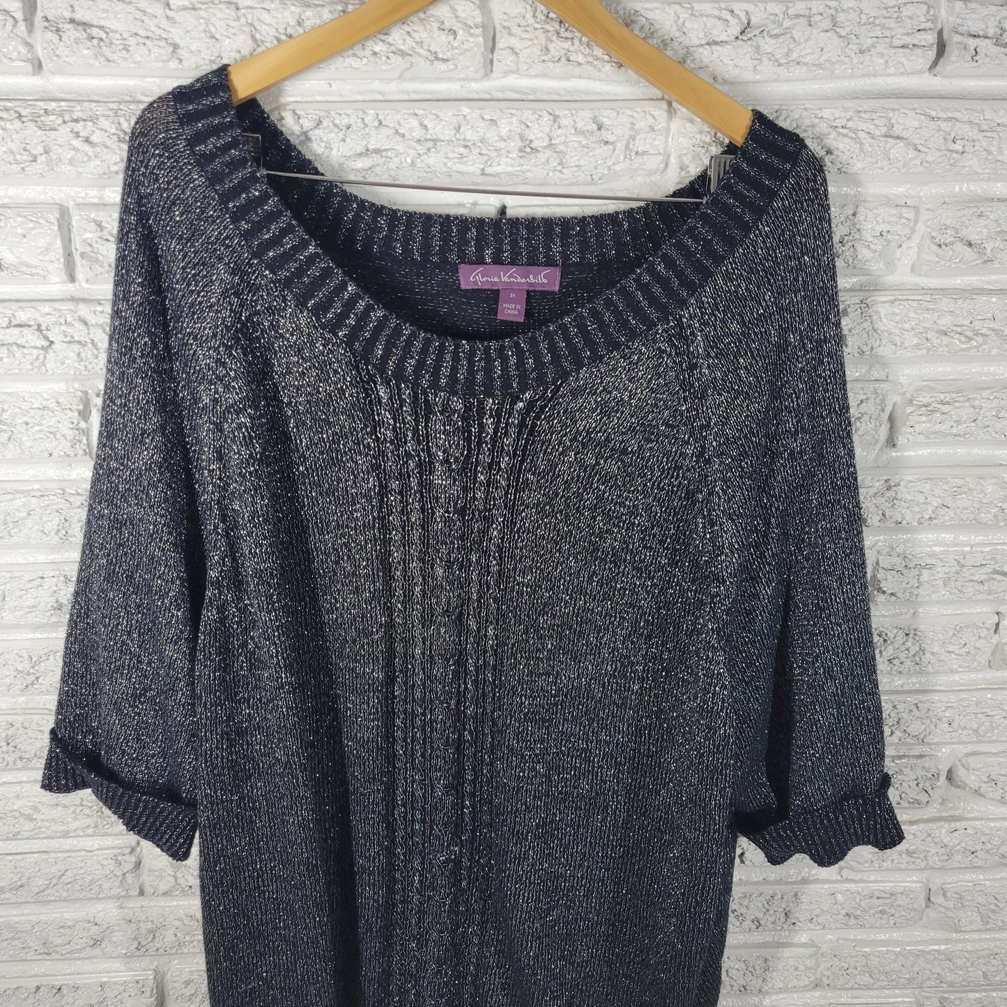 Gloria Vanderbilt Womens Plus Size 3X Black Metallic Sweater Pullover BLA173E