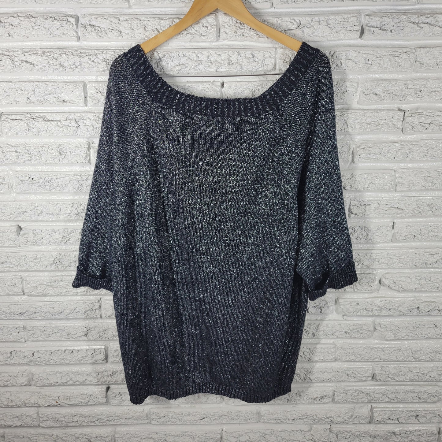 Gloria Vanderbilt Womens Plus Size 3X Black Metallic Sweater Pullover BLA173E