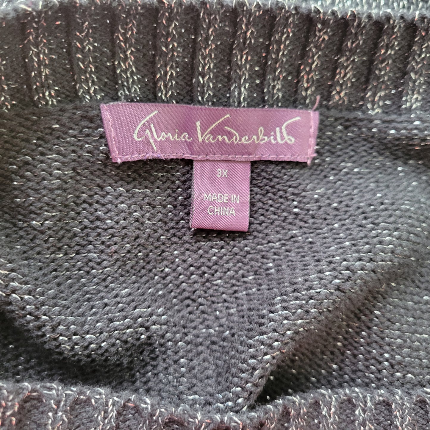 Gloria Vanderbilt Womens Plus Size 3X Black Metallic Sweater Pullover BLA173E